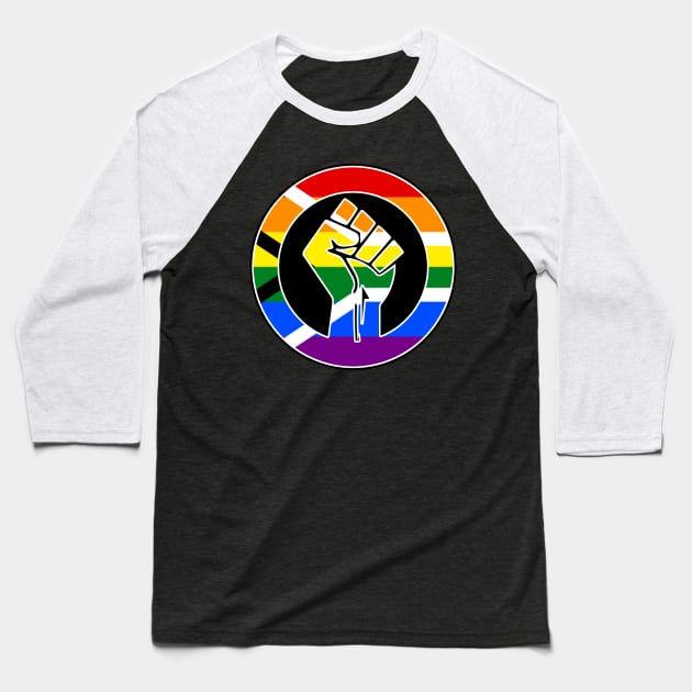 Black Lives Matter Fist Circled LGBTQ Flag South Africa Pride Baseball T-Shirt by aaallsmiles